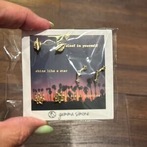 Gemma Simone 3 Sets of Earrings 14K Gold plated Sun/Star/Leaf Earrings Set